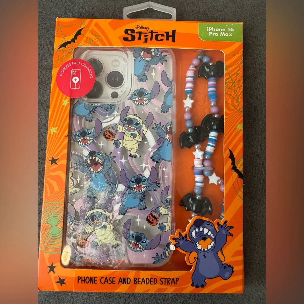 Disney Stitch Halloween iPhone 16 Pro Max Case with Beaded Strap NWT